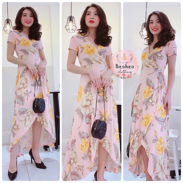[Ảnh thật] Đầm maxi hoa vạt chéo cực đẹp ulzzang
