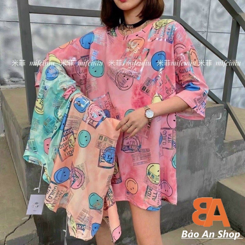 Áo phông nữ form rộng phối kiểu in hình siêu xinh