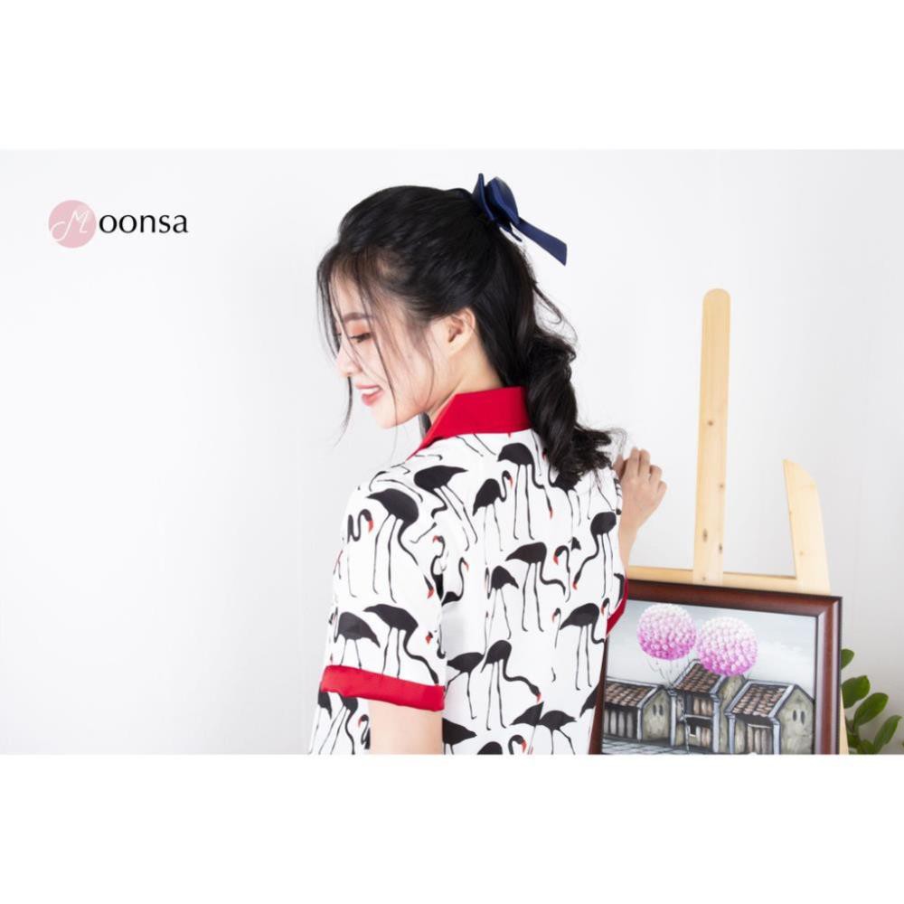 [Mã WARN60 hoàn 15% xu đơn 300k] Bộ pijama Lụa hàn siêu mềm Họa Tiết Hạc Đen [Moonsa]