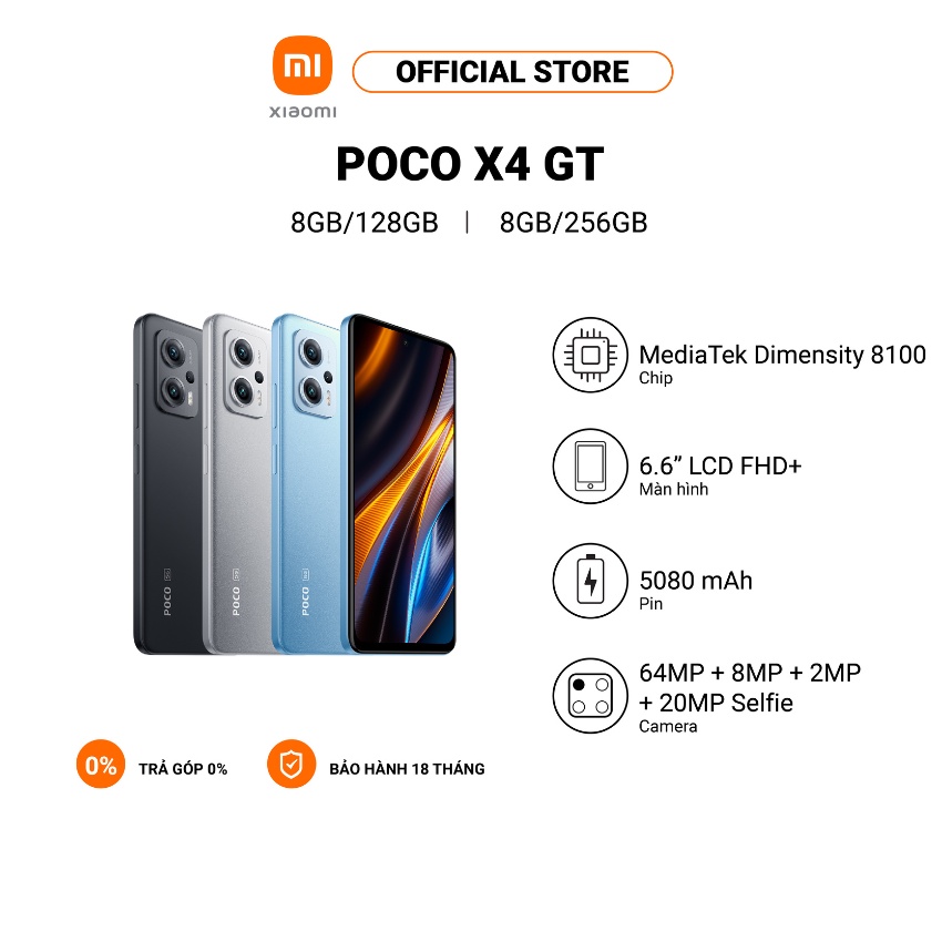 Điện thoại XIAOMI POCO X4 GT 8+128GB/8+256GB | MediaTek Dimensity 8100 | Sạc nhanh 67W