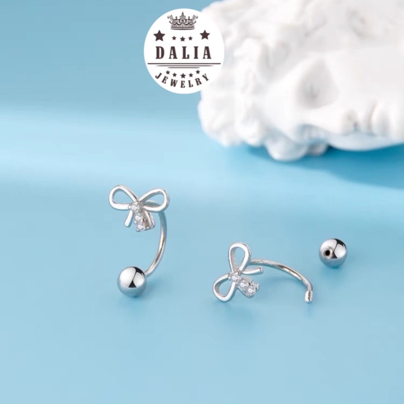 Bông tai bạc nữ bông nơ có chốt vặn không cần chốt DaLiA Jewelry khuyên tai bạc xịn xò