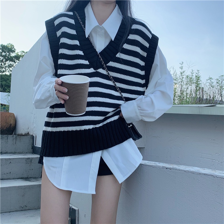 Áo Dệt Kim Sát Nách Giả Nhiều Lớp Kiểu Hàn Quốc Dễ Phối Đồ