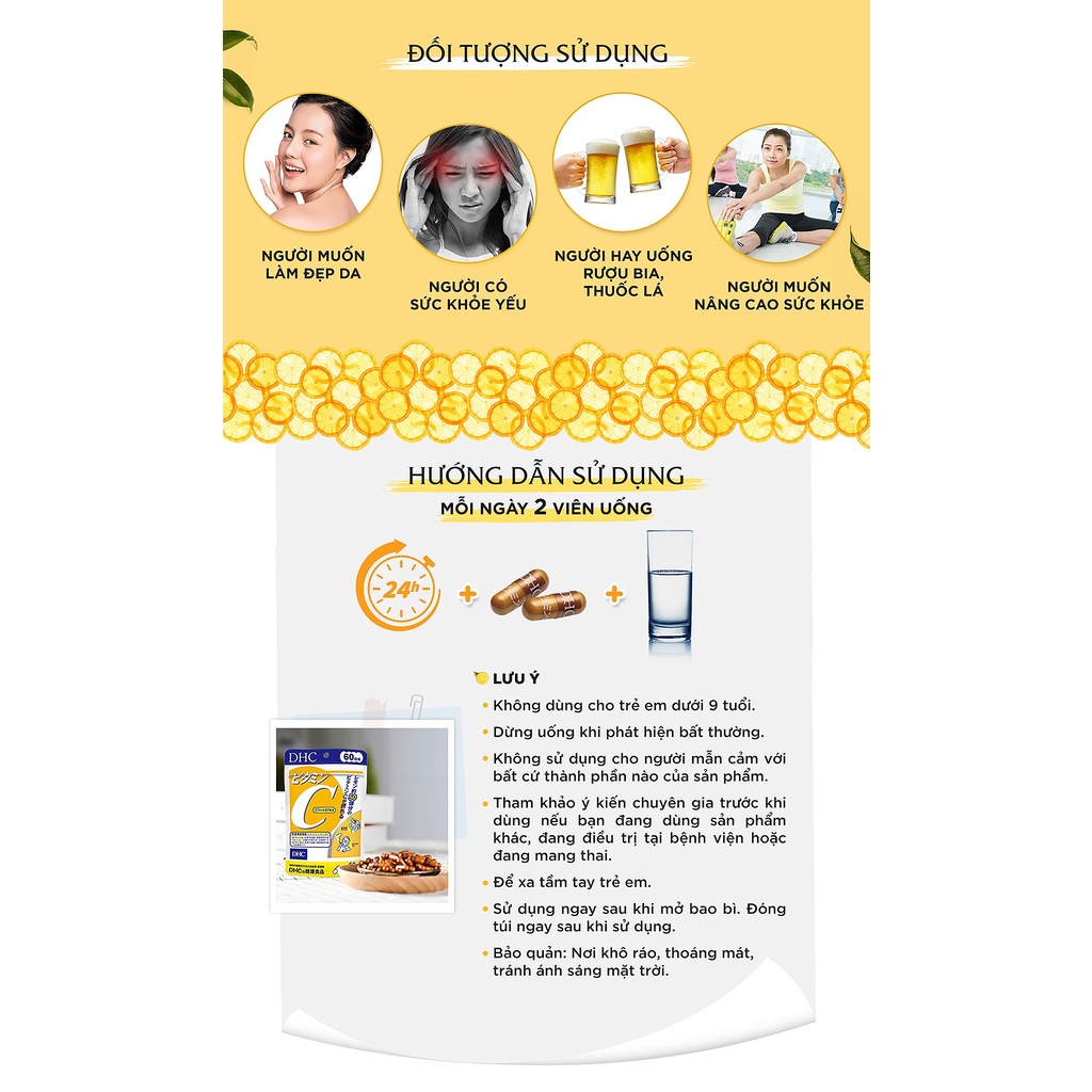 Vitamin C DHC Nhật Bản, Giúp Tăng Sức Đề Kháng, Sản Xuất Collagen, Làm Sáng Da,Ngăn Ngừa Mụn