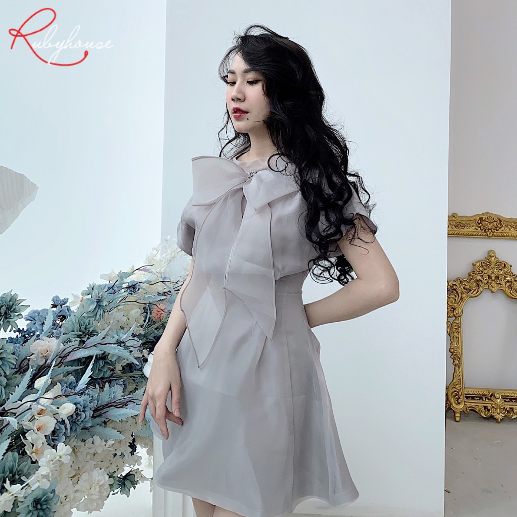 Váy Nữ Tơ Dáng Xòe Xinh Xắn RUBY HOUSE - Váy Chất Organza Cổ Nơ Trắng Đính Cườm, Tay Chờm Che Bắp Tay 2968-1 | BigBuy360 - bigbuy360.vn