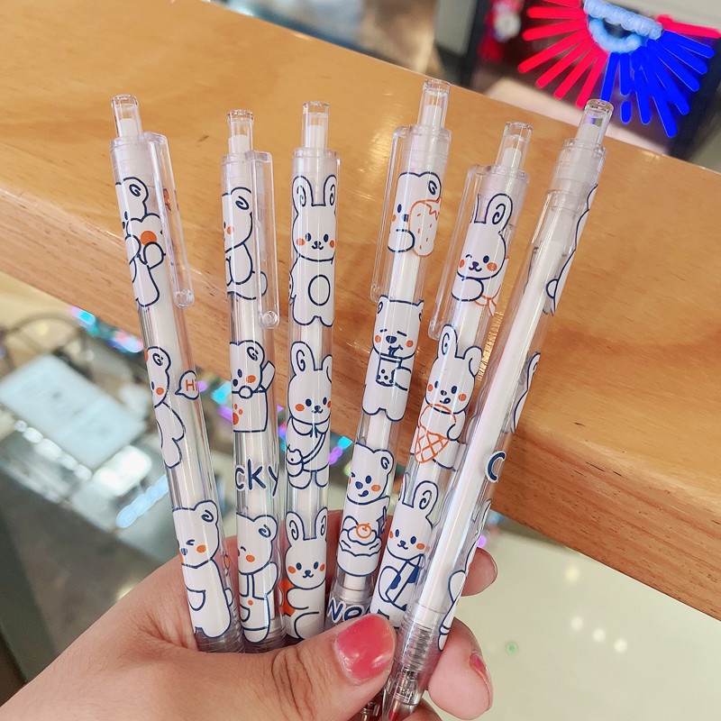 Bộ 6 Bút Mực Gel Ngòi 0.5Mm Hình Thỏ Trắng Dễ Thương Cho Học Sinh