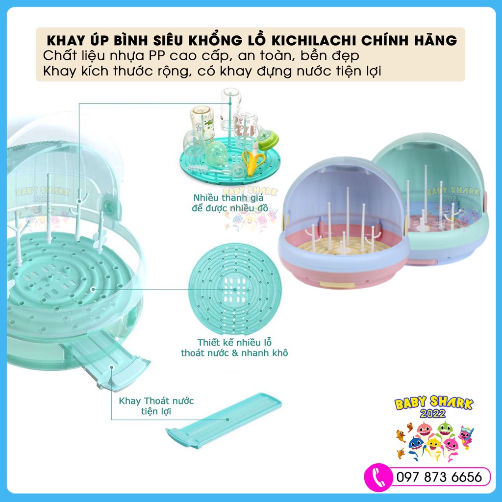 Khay úp cốc và bình sữa SIÊU KHỔNG LỒ Kichilachi có nắp đậy sạch sẽ, tránh bụi bẩn và khay thoát nước