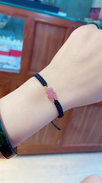 Tỳ hưu thiên Lộc ( tourmaline) hút tài Lộc bọc vàng 10kara Tết dây đeo tay