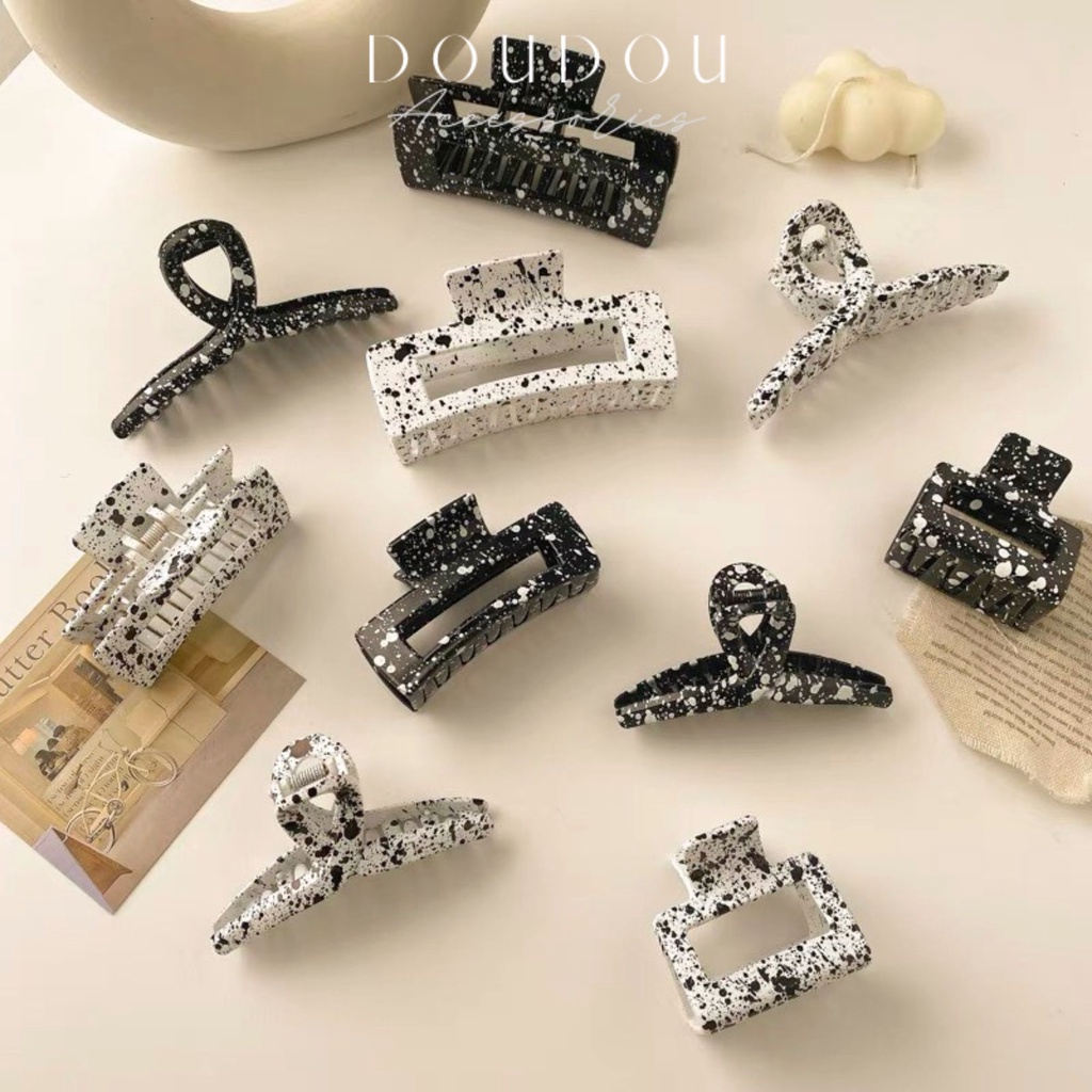 Phụ kiện kẹp tóc xinh DOUDOU Kẹp càng cua Hàn Quốc Cặp tóc cỡ lớn cho nữ hoạ tiết chấm hạt tiêu thời trang ZJ028