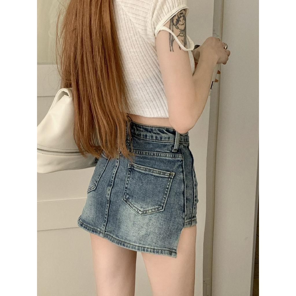 64026 Quần Váy Denim Ngắn Lưng Váy Co Giãn