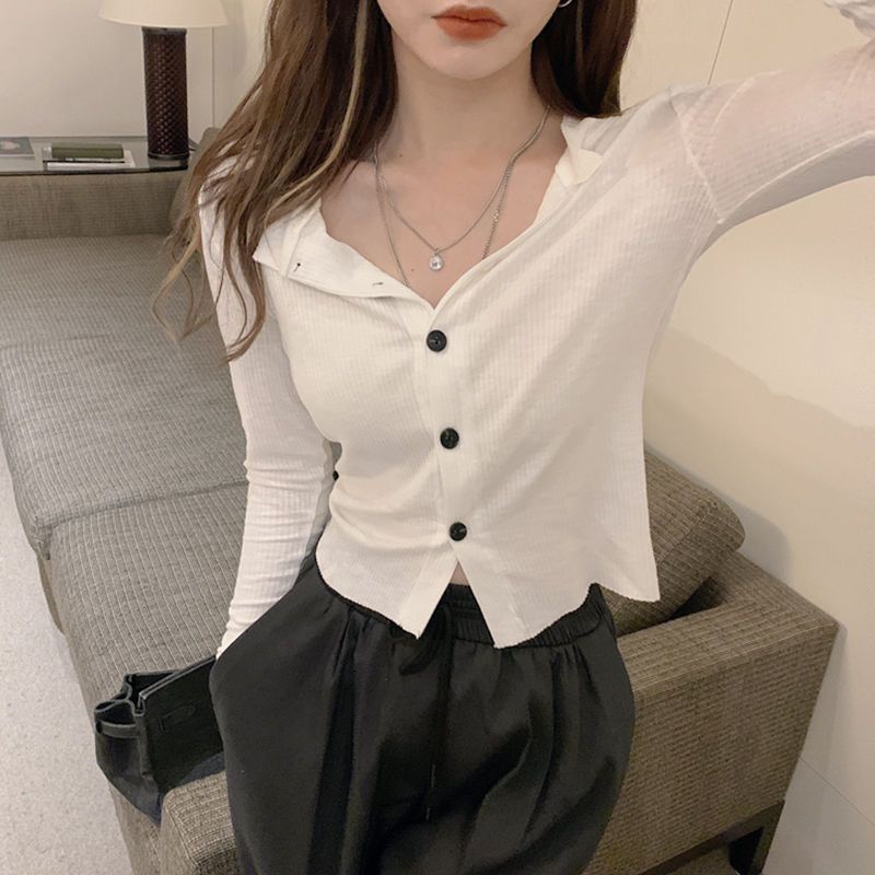 Áo Khoác cardigan Cài Nút Dáng Ngắn thun dài tay mỏng mỏng phong cách hàn quốc của phụ nữ JH-CX-68