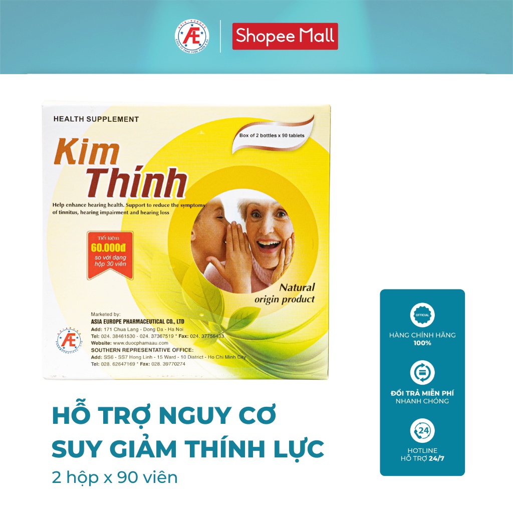 Viên uống Kim Thính hộp 90 v, 180v - Hỗ trợ người có nguy cơ và người bị suy giảm thính lực từ thảo dược DƯỢC PHẨM Á ÂU