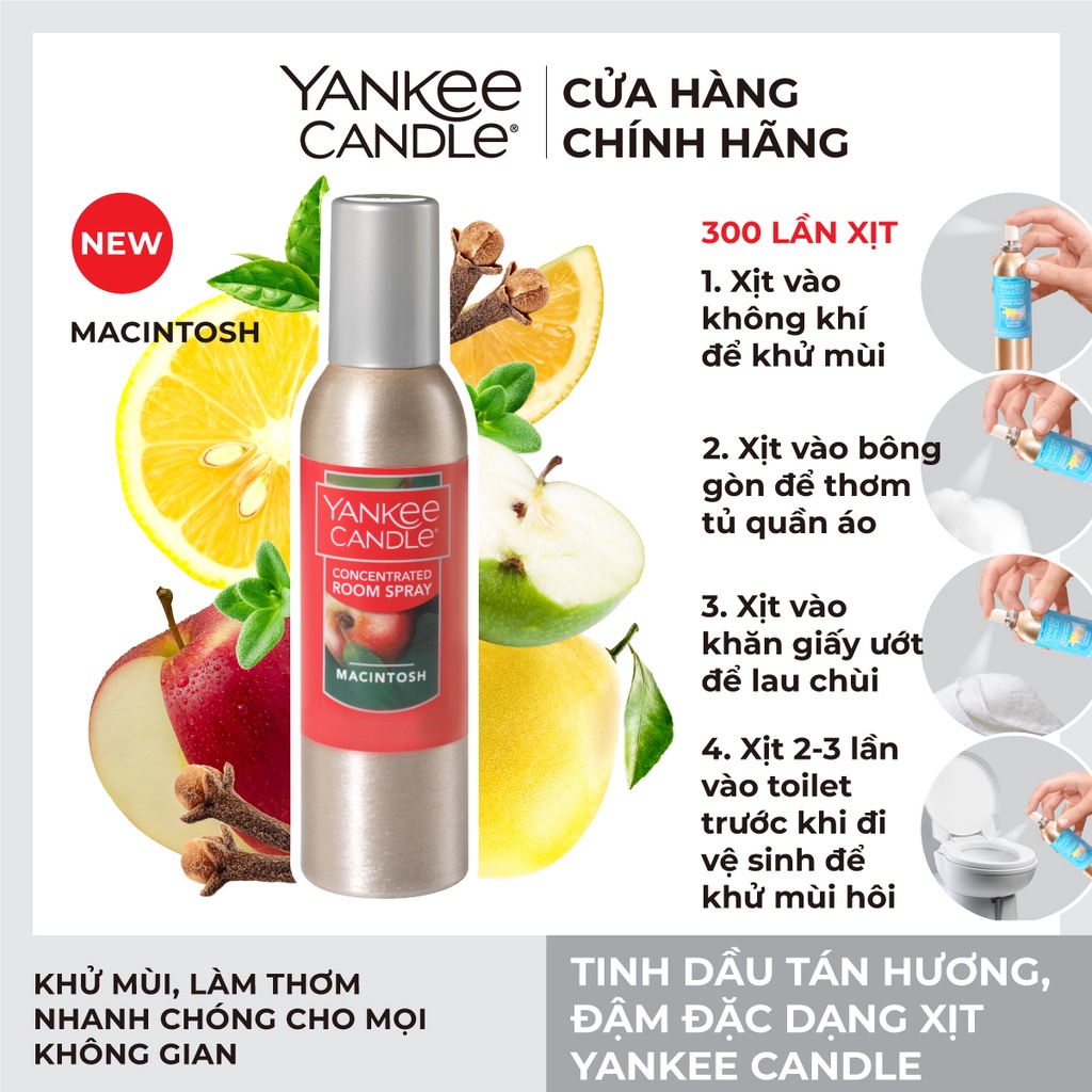 [Mã LIFEM1 giảm 50k đơn 99k] Tinh dầu tán hương đậm đặc dạng xịt Yankee Candle - Macintosh (42.5g)