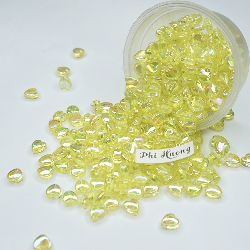Gói 10g - 20g hạt cườm nhựa hình trái tim, ngôi sao ánh hologram làm vòng tay DIY