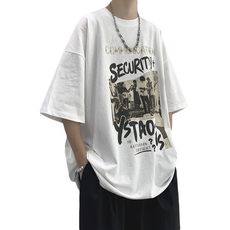 Áo Thun Cotton Ngắn Tay Dáng Rộng In Họa Tiết Graffiti Phong Cách Hip Hop Cho Nam