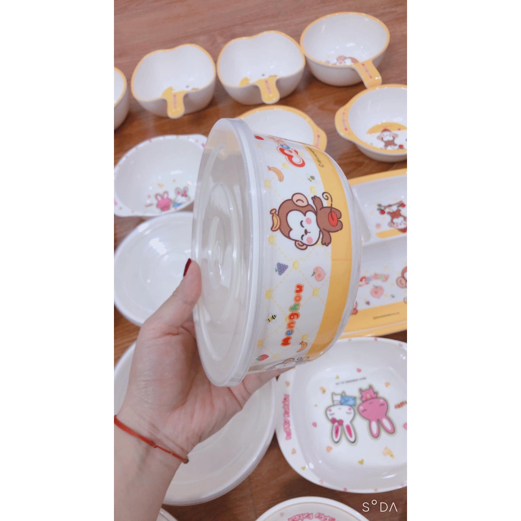 Bát ăn dặm có nắp đậy nhựa Fip cao cấp hình monkey cho bé