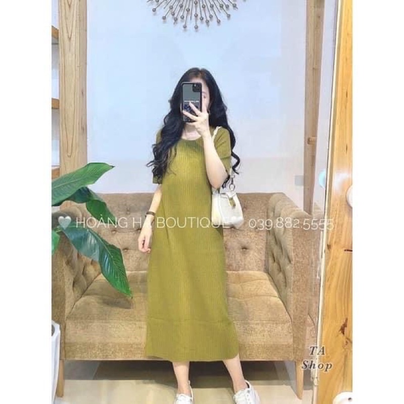 Đầm dáng suông cổ tròn dập ly chun tăm tay ngắn nữ ⭐️freeship