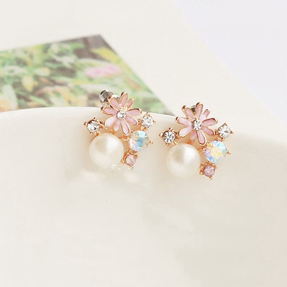 Khuyên kẹp vành tai hình hoa đính ngọc trai giả không xỏ lỗ phong cách Hàn Quốc