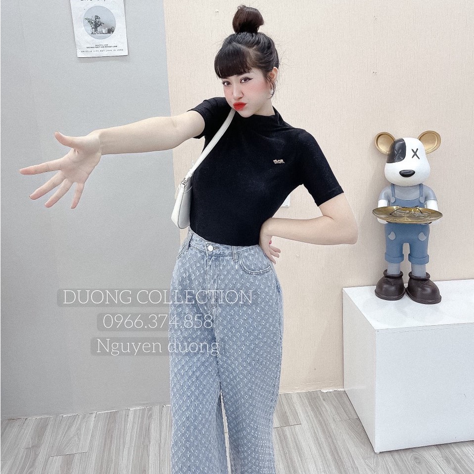Áo nhũ trơn cổ cao 3P dáng ôm ngắn tay, Áo kiểu cổ leo tag cài rời AN5210 - NhiNhi Shop