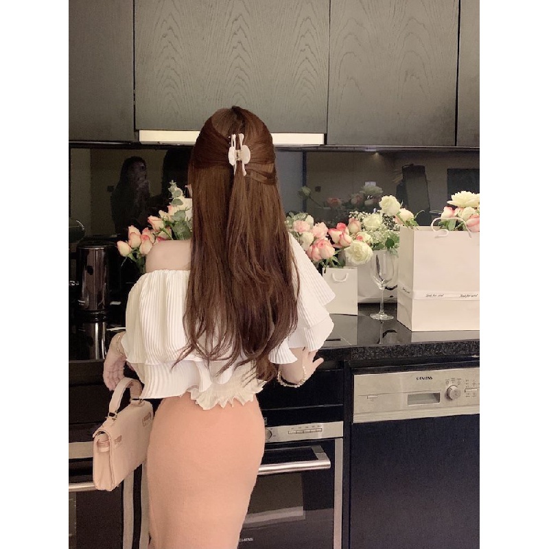 Áo croptop áo trễ vai áo bẹt vai Áo Trễ Vai Tay Phồng Thời Trang Dành Cho Nữ
