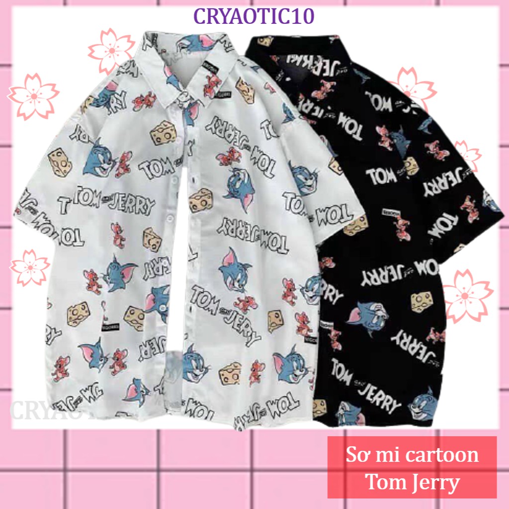 Sơ mi lụa cartoon mèo chuột hoạt hình sơ mi nam nữ unisex cryaotic10