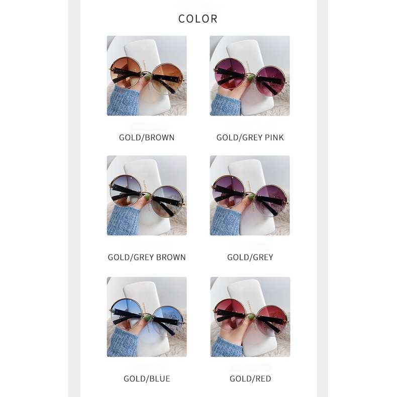 Kính Mát Gọng Kim Loại Tròn Không Viền Cá Tính Cho Nữ