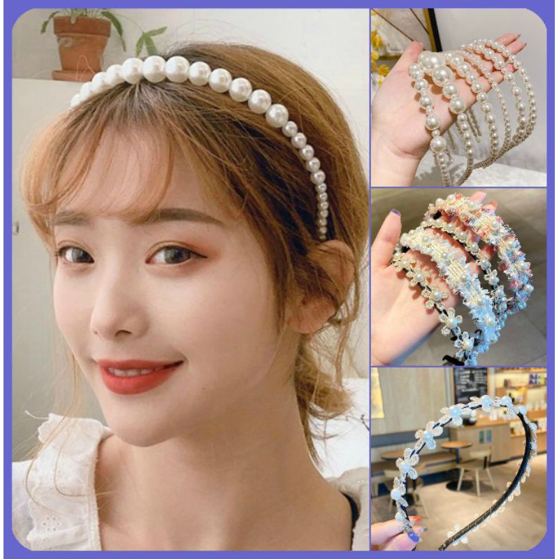 Bờm tóc xinh phong cách Hàn Quốc dễ thương - Băng đô gắn hoa, ngọc trai nhân tạo cực sang thu hút