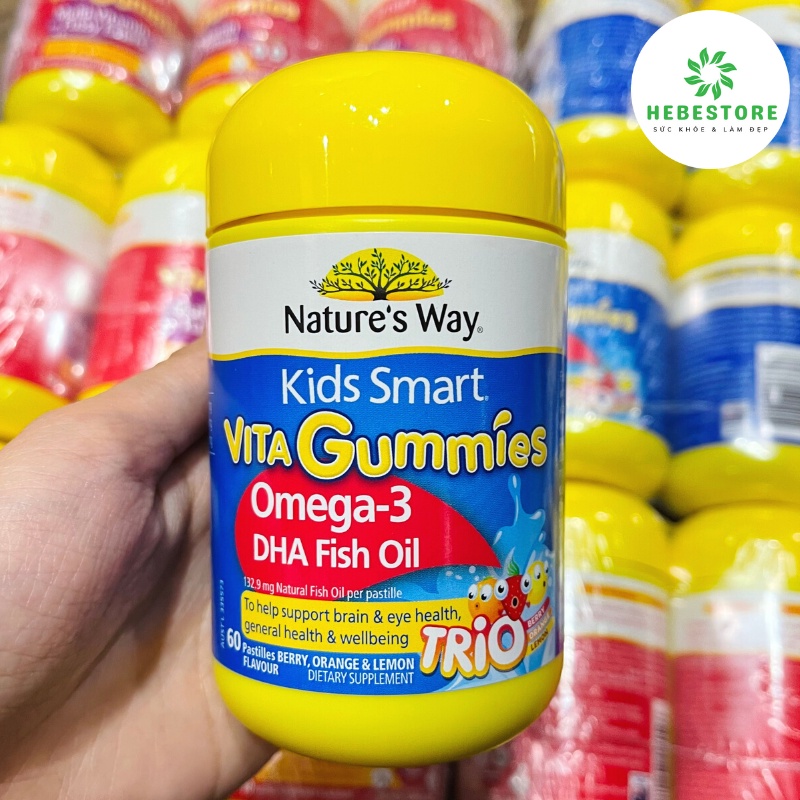 Kẹo dẻo Nature's Way Gummies Úc Omega 3 DHA Fish Oil Trio 60 viên, kẹo gum dầu cá DHA cho bé | WebRaoVat - webraovat.net.vn