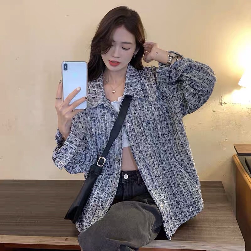 Áo Khoác Dạ Xanh Lam phong cách retro