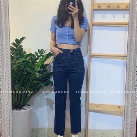 Quần jeans cạp cao ống đứng - mã 3529 hàng QC
