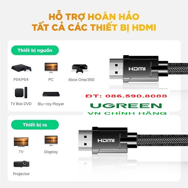 Cáp HDMI 2.1 Ugreen Cao Cấp Chính Hãng  Dài 1m-5m  80401 80402 80403 80404 80405