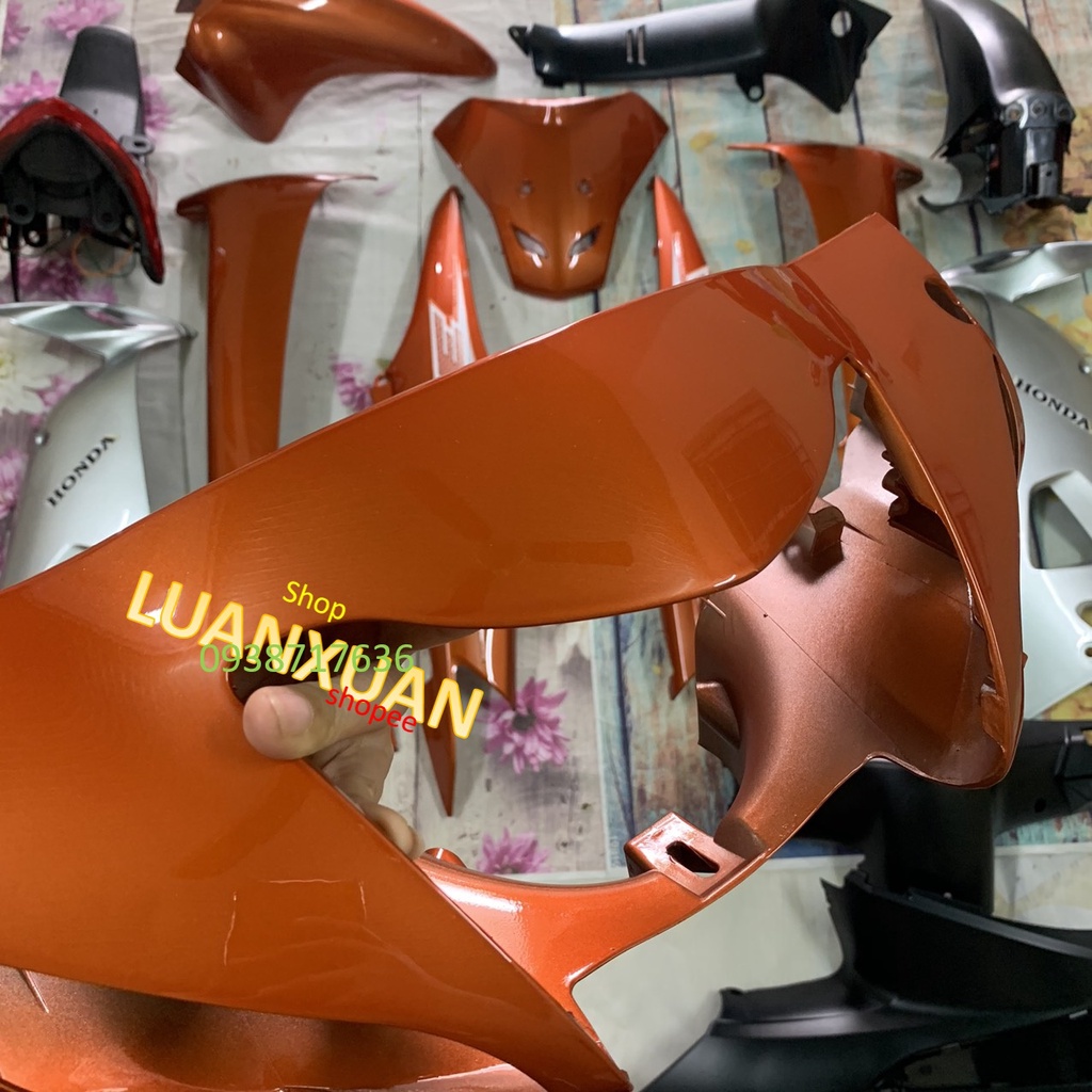 Dàn áo xe Wave A 100- Wave RS 2008 -Wave S100 -Wave 50cc -Wave alpha đời 2006 đến 2016 MÀU CAM -mủ trắng ABS
