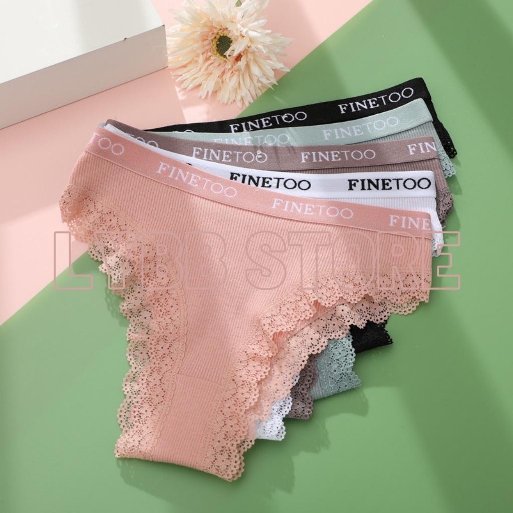 Quần Lót Nữ Cotton Pha Ren Cạp Chữ FINETOO Kiểu Dáng chữ Y, Quần Lót Nửa Mông Sexy, Nâng Mông Gợi Cảm