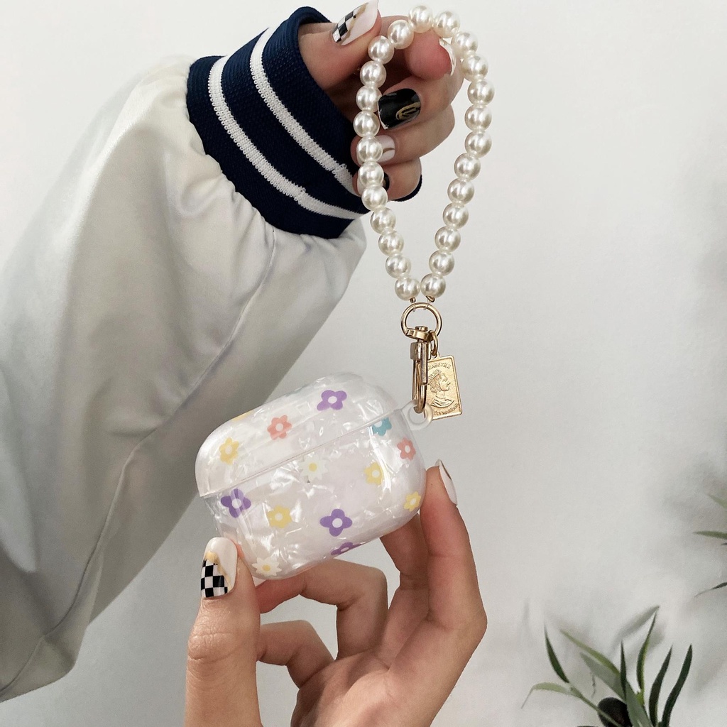 Vỏ Bảo Vệ Hộp Sạc Tai Nghe AirPods 1 2 pro 3 2021 gen3 Bluetooth Không Dây Đính Ngọc Trai Họa Tiết Hoa Dễ Thương