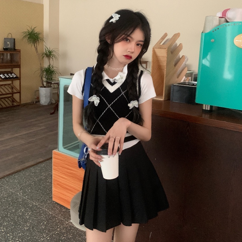 Áo dệt kim cổ chữ V họa tiết kẻ ô đơn giản thời trang Hàn Quốc
 | BigBuy360 - bigbuy360.vn