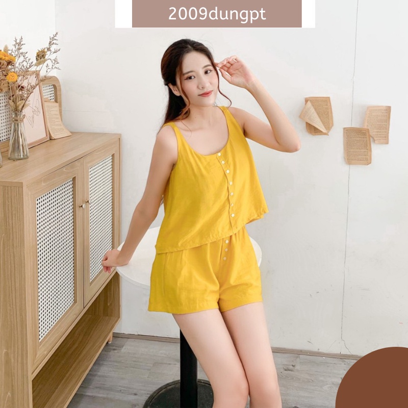 Bộ sát nách nữ mặc nhà đũi cotton, mềm, mát