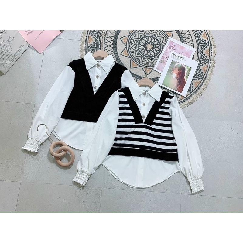 Áo sơ mi phối gile liền | BigBuy360 - bigbuy360.vn