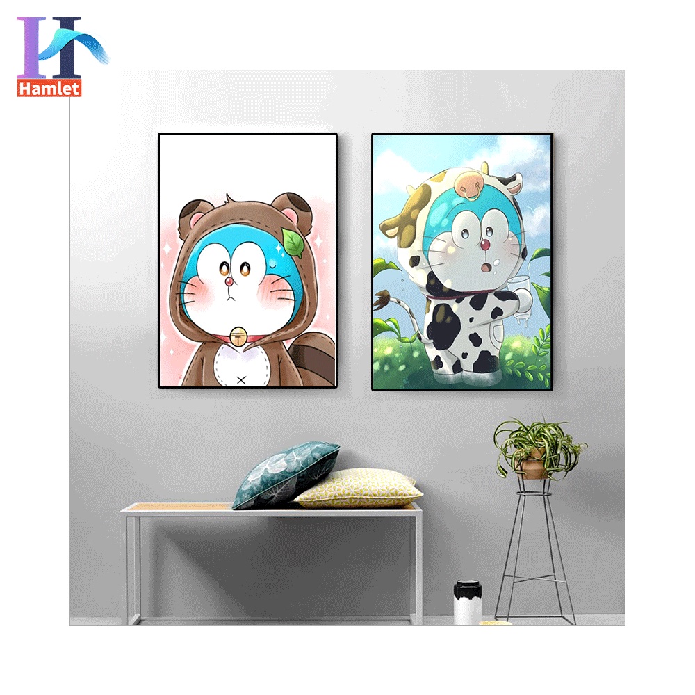 Bộ tranh sơn dầu Hamlet tô màu theo số hình hoạt hình doraemon dành cho trẻ em trang trí nội thất cỡ 40x50cm