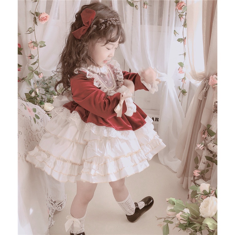 Đầm công chúa phong cách Lolita Tây Ban Nha thời trang mùa thu cho bé gái