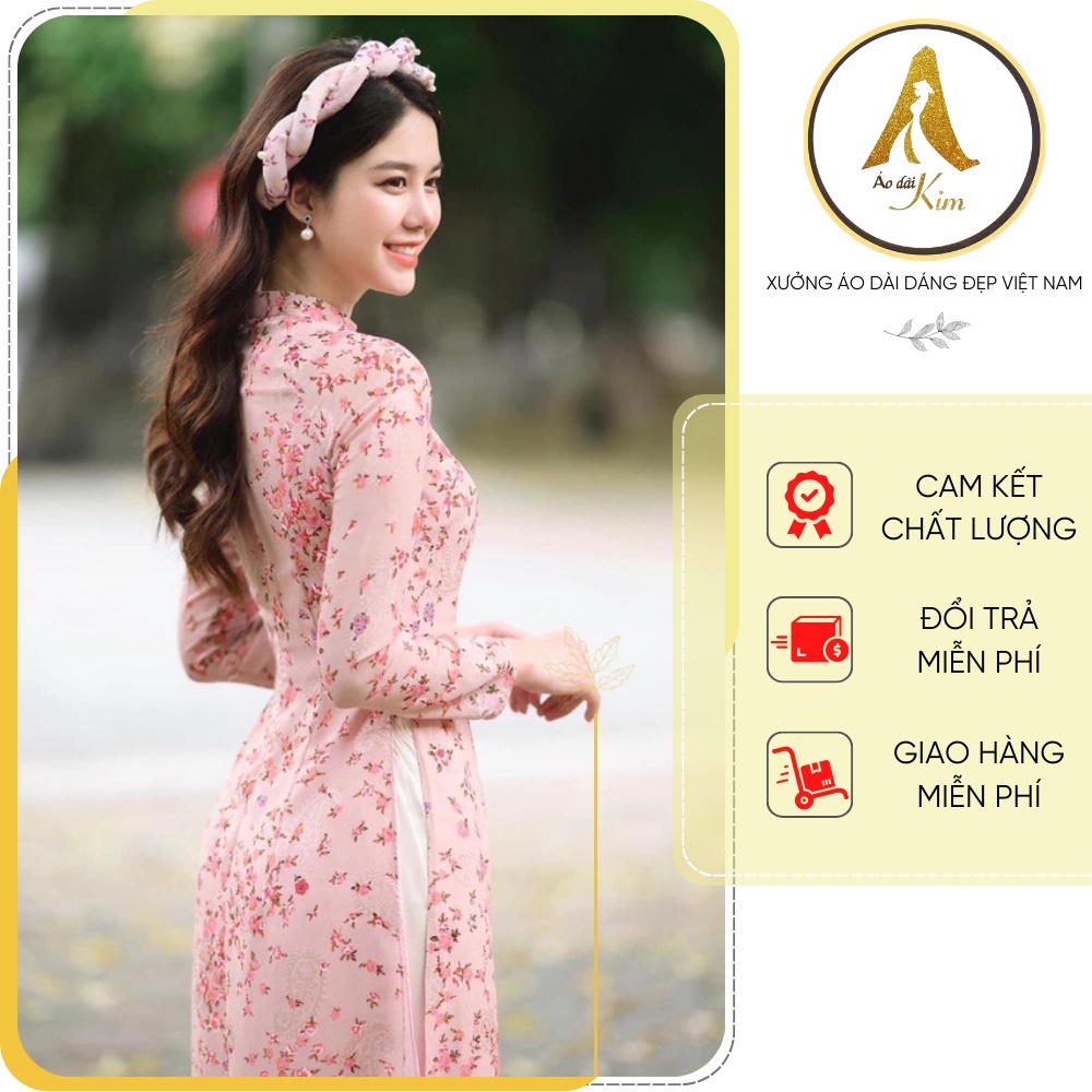 Áo Dài Hoa Nhí ❣️ CỰC XINH ❣️ Áo dài Màu Hồng vải Voan tơ 4 tà phong cách dịu dàng, trẻ trung phom đẹp mê ly