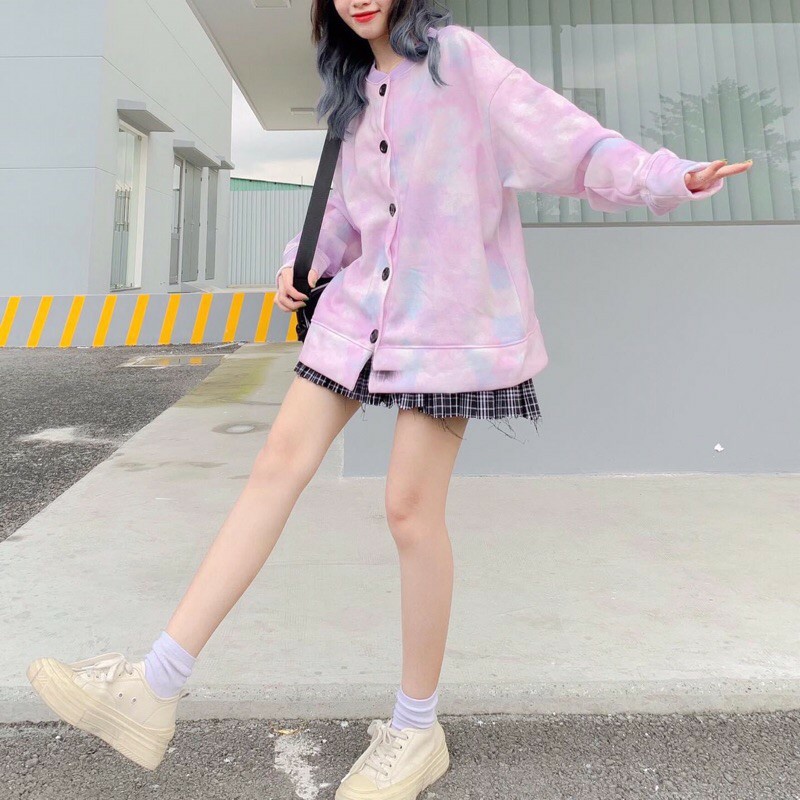 Áo khoác cardigan 3D loang màu tie dye oversize Ulzzang Unisex dáng rộng nam nữ vải da cá