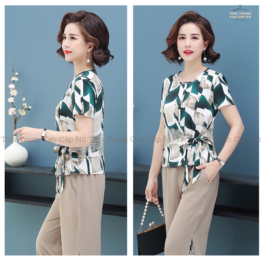 Đồ Bộ Trung Niên Cho Mẹ Sang Trọng Bigsize Vải Lụa Đũi Mềm Mát Không Nhăn TN24 - MT.shop