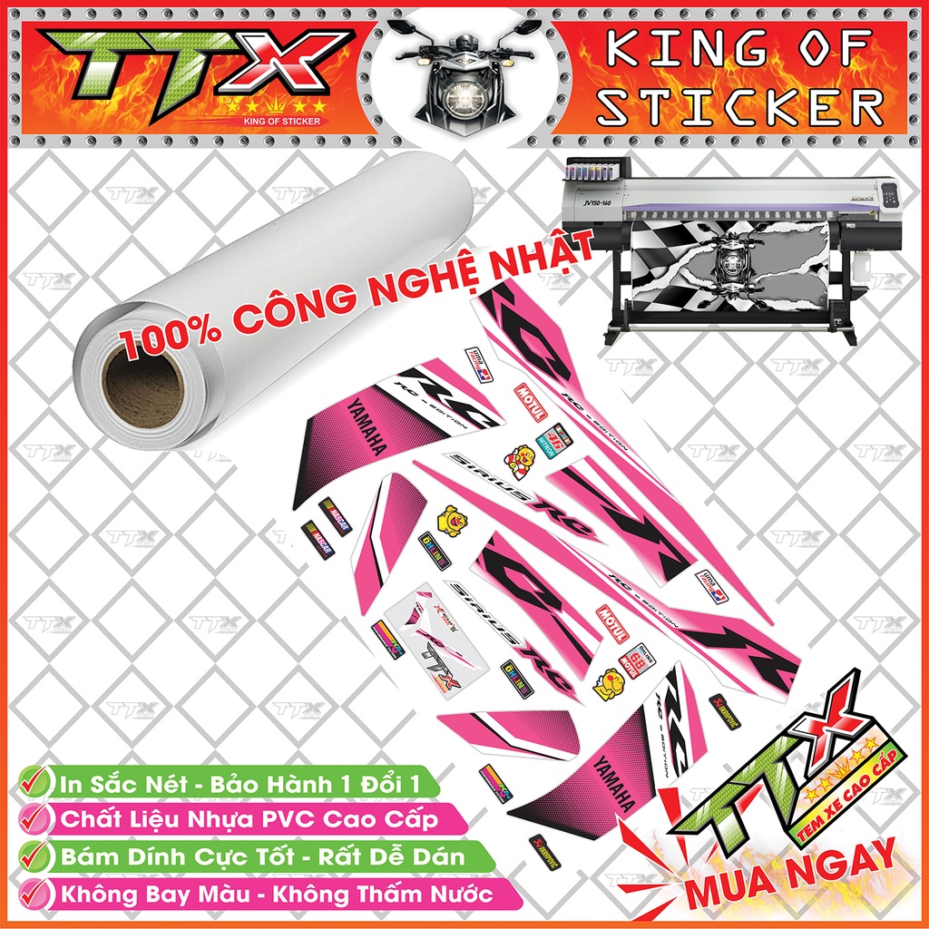 Tem Xe Sirius 110 Trắng Hồng - Tem Sirius RC Chữ Đen Màu Hồng Trắng Siêu Đẹp - Mẫu Team Sirius Trắng Hồng