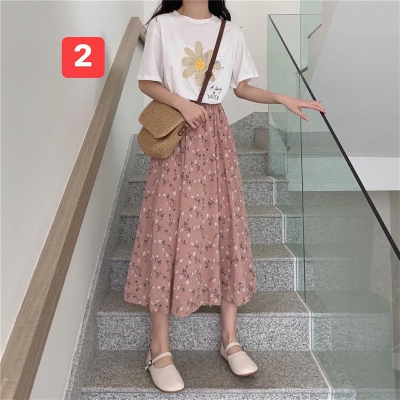 Chân váy hoa dáng dài
