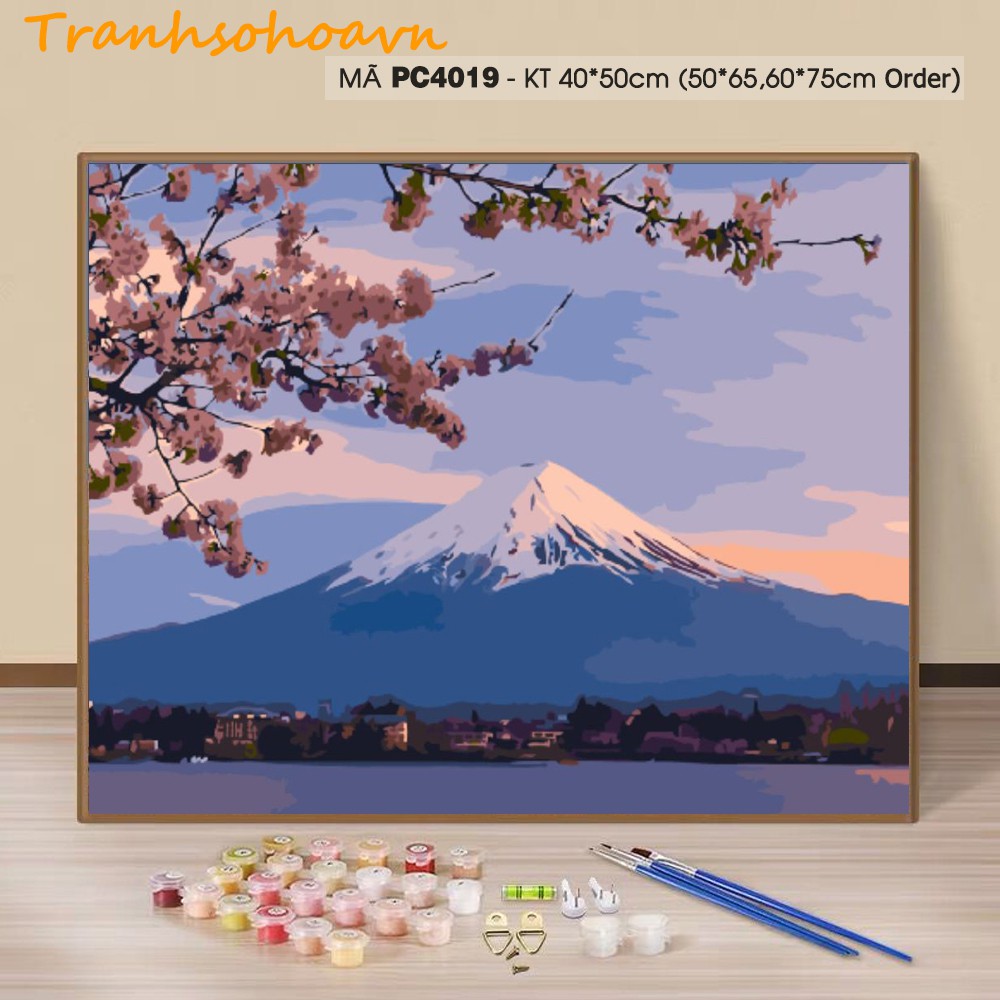 Tranh sơn dầu số hóa tự tô màu Tranhsohoavn núi Phú Sĩ mùa xuân PC4019