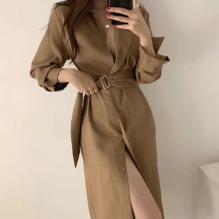 Đầm sơ mi thắt eo