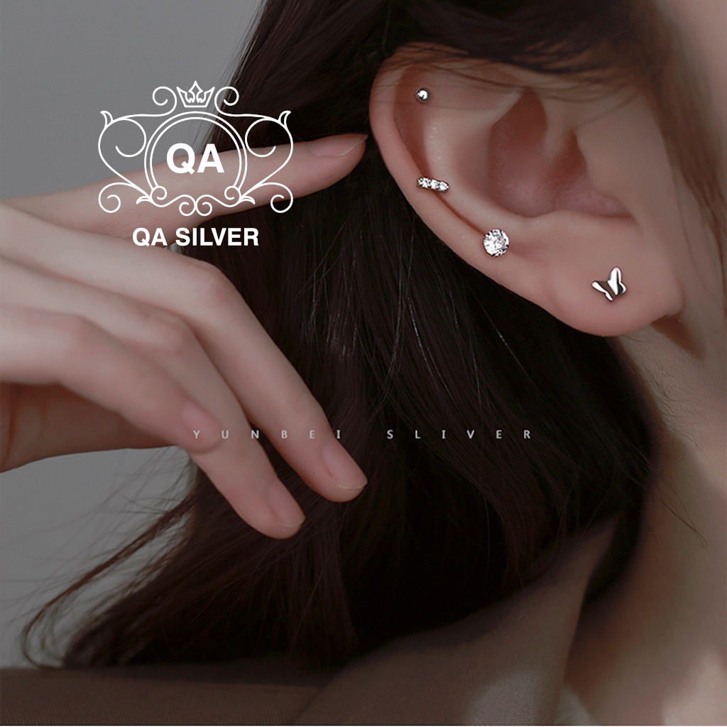 Set khuyên tai bạc hồ điệp 5 món tối giản bông tai đính đá S925 BUTTERFLY QA SILVER Earrings EA210302