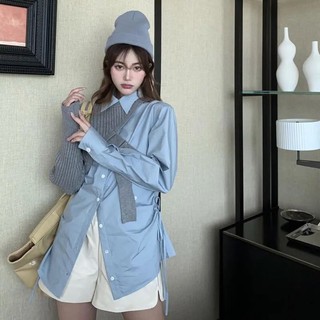 Set áo sơ mi phối len phong cách Hàn quốc, ulzzang, cá tính