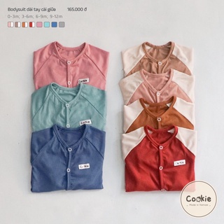 Body không Tất Cookie/ Bộ SleepSuit Cookie Dài Tay Cài giữa Chất Cotton Tăm Mềm Mại cho bé
