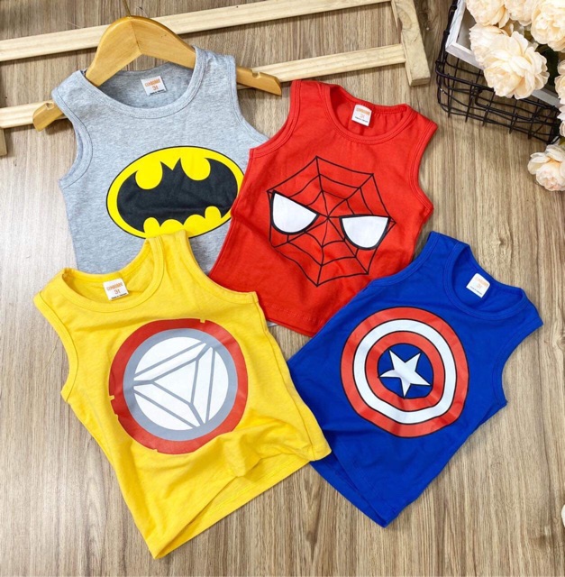 [10-22kg] Bộ ba lỗ thun cotton mẫu siêu nhân sz Nhí cho bé