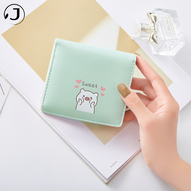 KAITIFEI Ví Ngắn Dạng Gập Thiết Kế Nhiều Ngăn Họa Tiết Chú Lợn Thời Trang Cho Nữ
